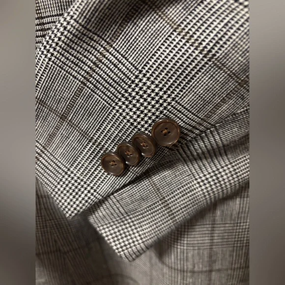 Paul Fredrick Gray Plaid Double-Breasted Blazer